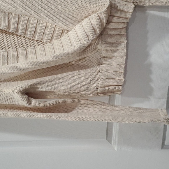 Lidi Cream cotton blend Chunky Knit Sweater Deep V Plunging Blouse top L - Picture 4 of 4